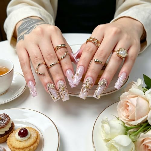 Long Press on Nails Coffin Elegant Acrylic Fake Nails 24pcs - color: style-CL10