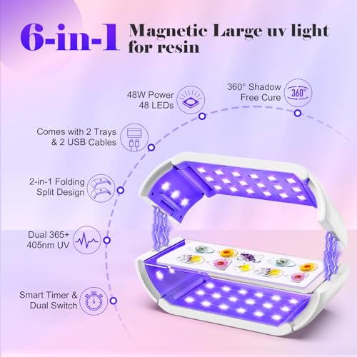 UV Light for Resin,48W 48 LEDs,Double-Sided,360°Surround,Dual 365-405nm