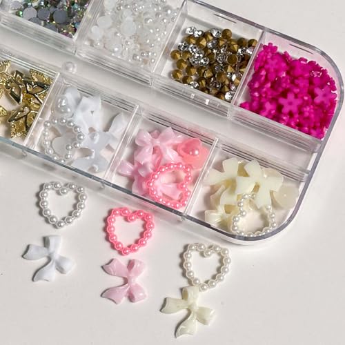 3D Nail Art Charms Metal Butterfly Nail Charms Heart Pearl Bow Flower Flatback Rhinestones Cute Nail Art Charms for Women Manicure Supplies Decorations DIY Accessories 1Box - color: Rhinestone 10