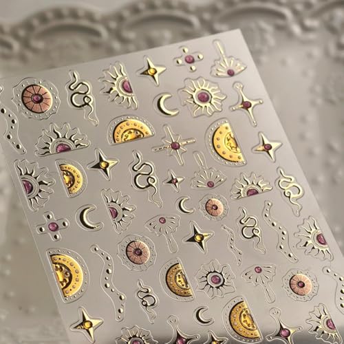 5D Embossed Snake Nail Sticker Gold Snake Stars Moon Nail Art Sticker Self Adhesive Nail Decals Halloween Nail Art for Women Manicure Supplies Nails Art Decorations - color: Style-10