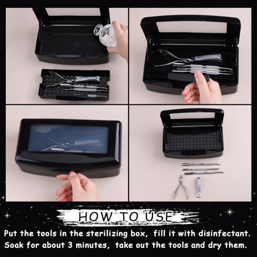 SUTOKAKA Nail Tool Sterilizer Box Plastic Disinfectant Container, Black - color: Liftable Black