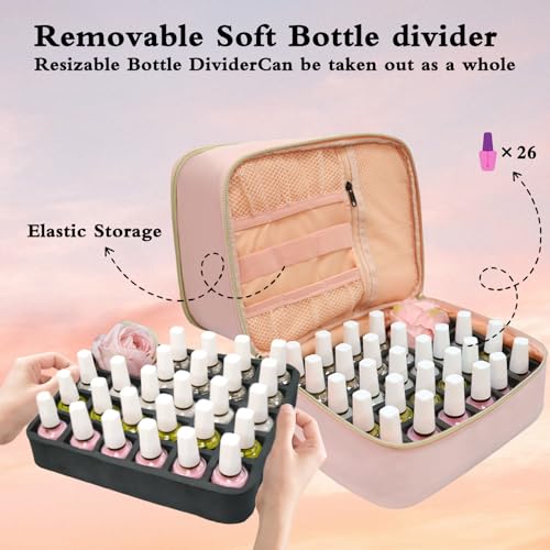 Nail Polish Organizer Case, Holds 30 Bottles + UV Lamp, Pink - color: Pink
