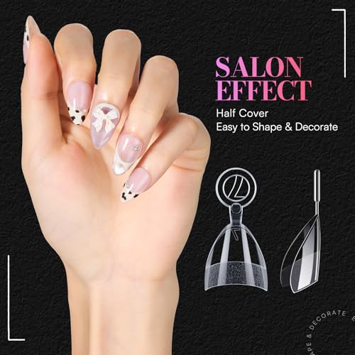 Makartt Short Almond Nail Tips: 504 PCS Half Cover Pre-shaped Acrylic Nail Tips Half Matte 15 Sizes False Nails - Easy-to-go Nail Extensions Manicure Supplies Salon Diy at Home - size: Short Almond-Half Cover-504 Pcs