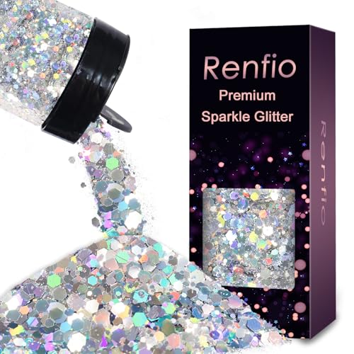 Renfio Holographic Glitter,Diamond Laser Silver Chunky for Epoxy Resin - color: Diamond Laser Silver