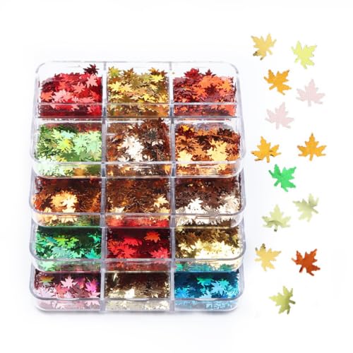 2Box 6Grids Maple Leaf Fall Nail Glitter - color: Color 1