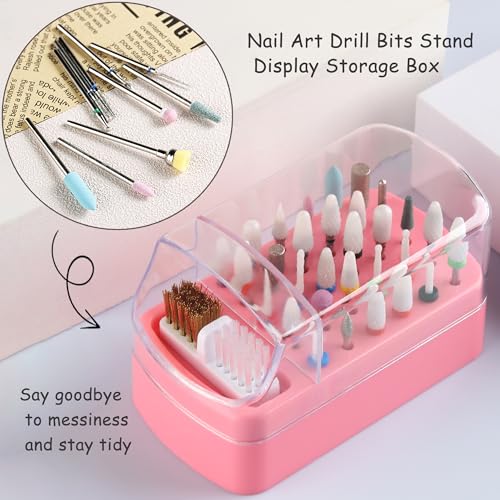 2 in 1 Nail Bit Holder & Cleaner 30 Holes Drill Bit Organizer - color: Pink