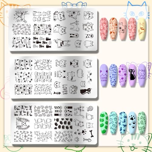 PH PandaHall 3pcs Cute Cat Nail Stamping Plates