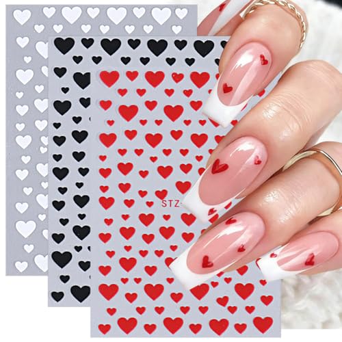 6 Sheets Heart Nail Stickers for Nail Art 3D Self-Adhesive Red Heart Nail Art Stickers White Silver Gold Hollow Hearts Love Designs Valentines Day Nail Decals for Women Acrylic Manicure Decoration - style: Heart Nail Stickers-16