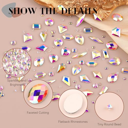 2680Pcs AB Glass Nail Rhinestones 120Pcs Multi Shapes Flatback Nail Gems + 2560Pcs 1.5-4mm Round Crystal, Manicure Nail Charms Diamond Gemstones for Acrylic Nails Decoration - color: 12 AB Crystal, size: 2 pack
