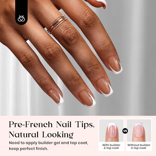 Beetles French Tips Press On Nails- 224 Pcs Short Squoval Nails, Brown - color: 4 - Brown French - S - 02