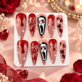 Halloween Press on Nails Long Stiletto Ghostface Nails24Pcs - color: halloween-design04