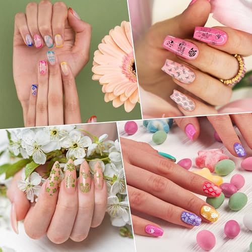 Y1tvei Hello Spring Nail Stamping Plates - 6Pcs Flower Butterfly Insect Daisy Rose Theme Finger Art Kit, Stainless Steel Nail Polish Template Printer Decoration DIY Manicure Salon Design Gift Supplies - style: Spring