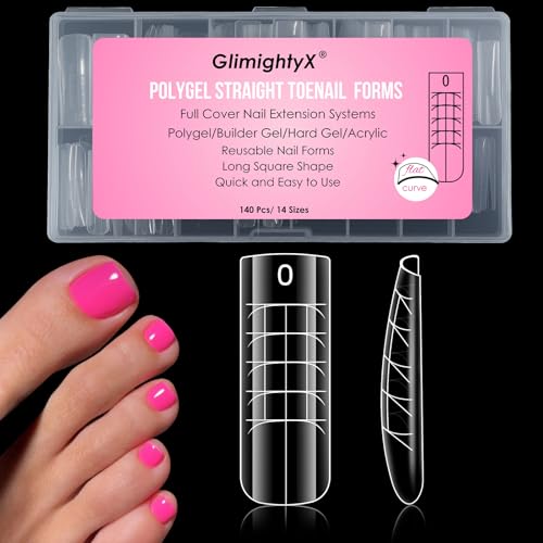 GlimightyX Natural Curve Toe Dual Forms for Polygel, 14 Sizes 140 Pcs