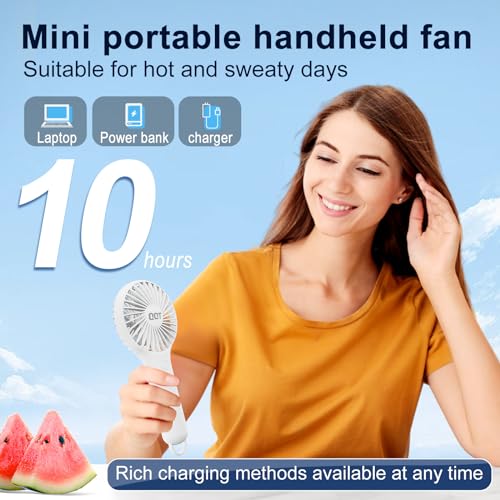 QQT Mini Handheld Fan, 3-Speed Rechargeable Personal Fan - color: White