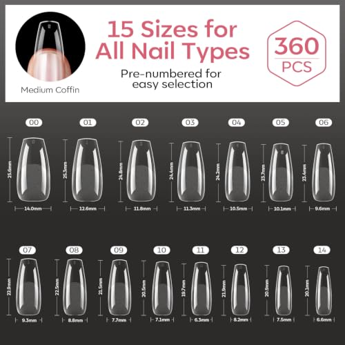 Modelones Medium Coffin Nail Tips 360pcs Pre-shaped False Press On Nail - color: A9-Medium Coffin