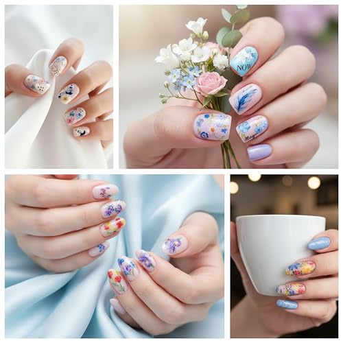 Flower Nail Art Stickers, Flower Nail Decals Water Transfer Nail Art Supplies Summer Lily Orchid Butterfly Small Floral Flowers Spring Nail Tattoo Stickers Accessories for Women Girls(12Sheets) - style: Floral