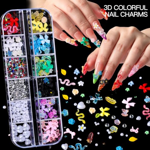 Teenitor Nail Kit with Nail Charms And Gems, Nail Art Brushes Nail Stand - color: Black