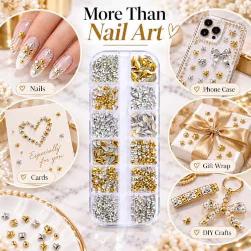 2Boxes 18Grids Mixed Pointed Cone Nail Charms Nail Art Rhinestones Set - color: Grey