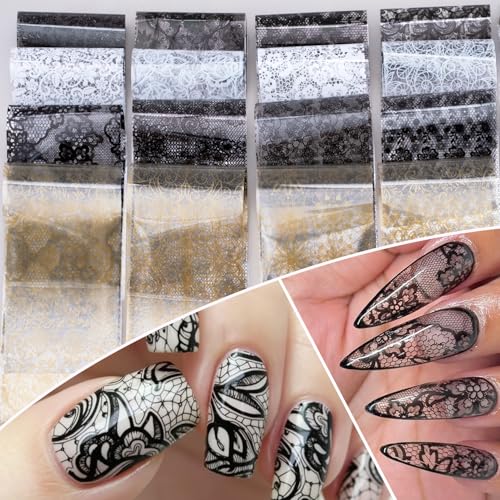 SmallCat 20 Sheets Nail Transfer Foil, 7.87"×1.57", Black/White/Gold - color: Black, White, Gold (20×4cm)