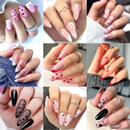 6 Sheets Heart Nail Stickers for Nail Art 3D Self-Adhesive Red Heart Nail Art Stickers White Silver Gold Hollow Hearts Love Designs Valentines Day Nail Decals for Women Acrylic Manicure Decoration - style: Heart Nail Stickers-16