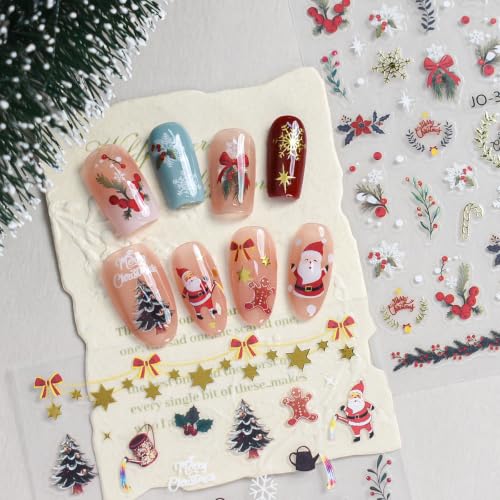 6Sheets Christmas Nail Art Stickers Xmas Tree Snowman Santa Claus Design - color: Red Green Pink