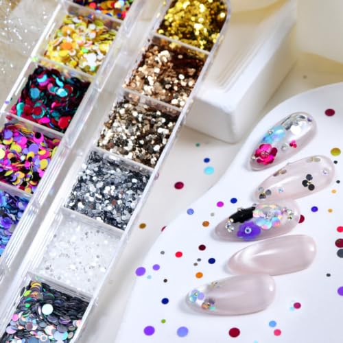 Nail Glitter Sequins Round Confetti Glitter Holographic Colorful Dot Flakes - color: W23