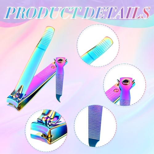 12 Pieces Nail Clippers Stainless Steel Set, Rainbow - color: Rainbow