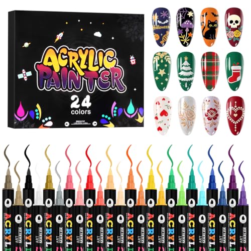 TOROKOM 24 Colors Nail Art Pens Set, Nail Art Markers 3D Nail Polish Pens - color: 24 Color Dual-Ended