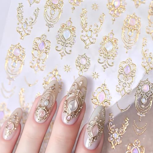 5D Embossed Gold Nail Stickers Scepter Gem Nail Art Stickers - color: Palace Style
