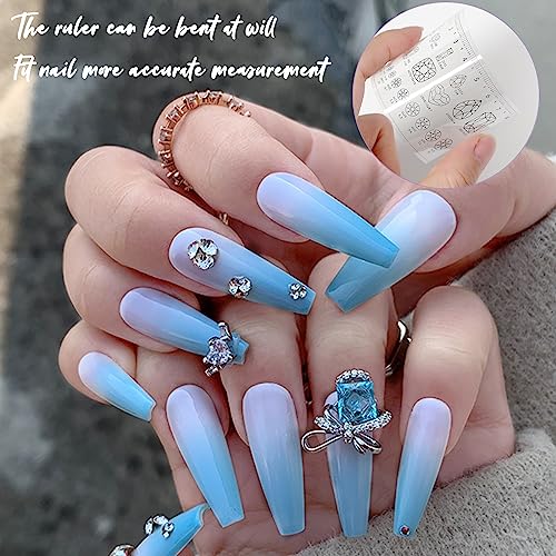 4-Piece Nail Measurement Ruler with Rhinestones - Measuring Tool for Acrylic Nails and DIY Manicure
