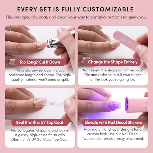 Glamnetic Press On Nails - Medium Coffin, Velvet Fake Nails 30 Pc Full Kit - color: 3F - Oyster Opal