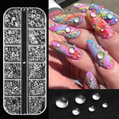 Mixed Sizes Clear Bubble Beads 3D Nail Art Charms Semi-Circular Jewelry - color: Clear