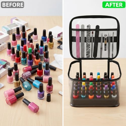 Jucoan 2 Pack Clear Nail Polish Organizer Bag Holds 36 Bottles