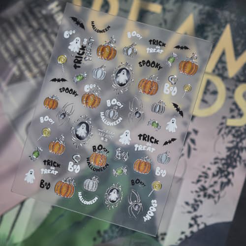 Halloween Nail Stickers 5D Ghost Pumpkin Spider Nail Decals for Nail Art - color: Multicolor-090