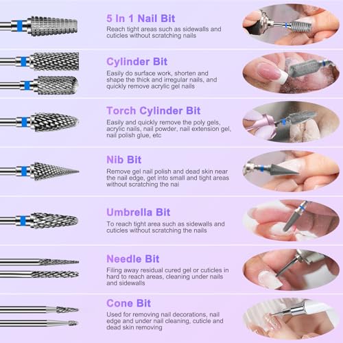 Diesisa 10Pcs Nail Drill Bits Set:Tungsten Carbide Nail Bits for Nail Drill - color: Medium-drill Bits