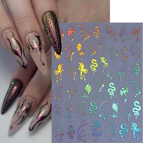 Halloween Dragon Nail Art Stickers Metallic Holiday Nail Decals, 5 Sheets - color: Multicolor-11