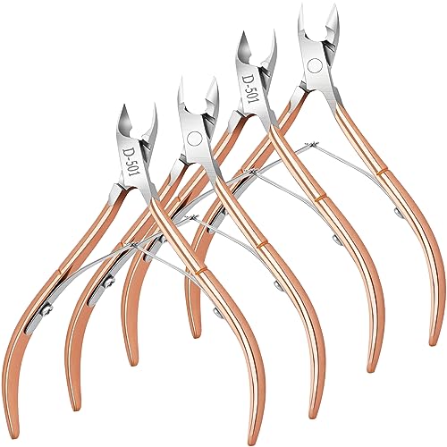 4 Pack Professional Cuticle Nippers, Rose Gold Nail Trimmer & Cutter - color: Rose Gold