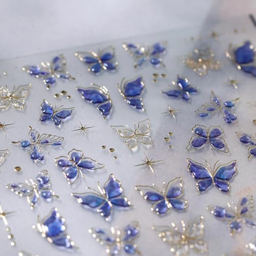 Purple Butterfly 5D Embossed Nail Art Stickers Spring Summer Nail Decals Hot Gold Butterflies Nail Stickers Self Adhesive Glitter Star Nail Design Stickers for Women Spring Summer Nail Art Supplies - style: Butterfly Nail Stickers-6