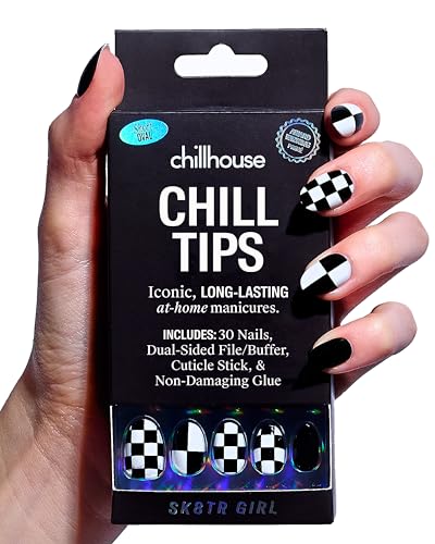 Chillhouse - Chill Tips, Press on Nails Kit - Sk8er Girl (Oval) - 30 Nail Shapes & Sizes - Up to 2 Weeks of Wear - Customizable Fit - Reusable - Latina Founded & Women Owned - Beauty & Self Care - color: Sk8r Girl