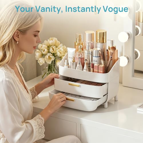 Vtopmart 3-Tier Skincare Makeup Organizer with Drawers, White - color: White, size: No Lid