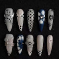 Long Stiletto Press On Nails, 30Pcs Blue White Floral Polka Dot Fake Nails - color: Blue White Floral Nails-15