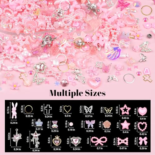 650PCS Cute 3D Resin Nail Charms and Gems Pink Flower Bow Butterfly Charms - color: Pink