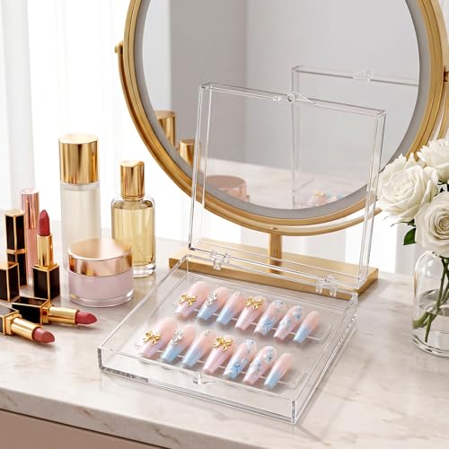 Landhoow 15 Pcs Press on Nail Box, Acrylic Display Case,Clear - color: Clear