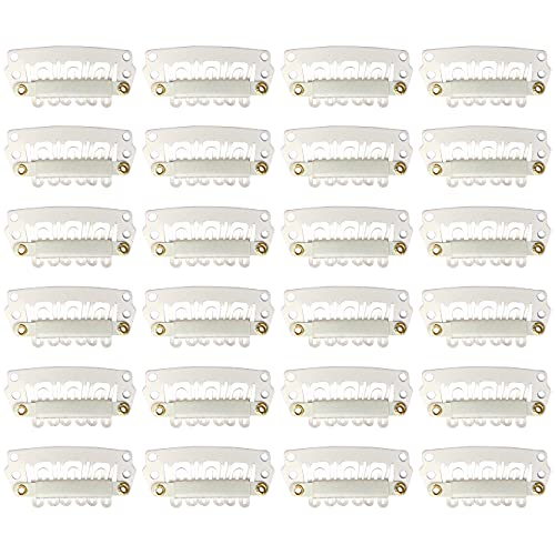 YANTAISIYU 24 pcs/lot 28mm 6-Teeth Metal Clips with Rubber U-Shape Snap Clips for Hair Extension Hairpiece (28mm Blonde) - color: Blonde, style: 28mm 24pcs U-shape