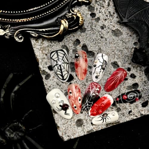 Halloween Press on Nails Medium Almond Spider Web Gothic Fake Nails - color: Halloween Press on Nails 03