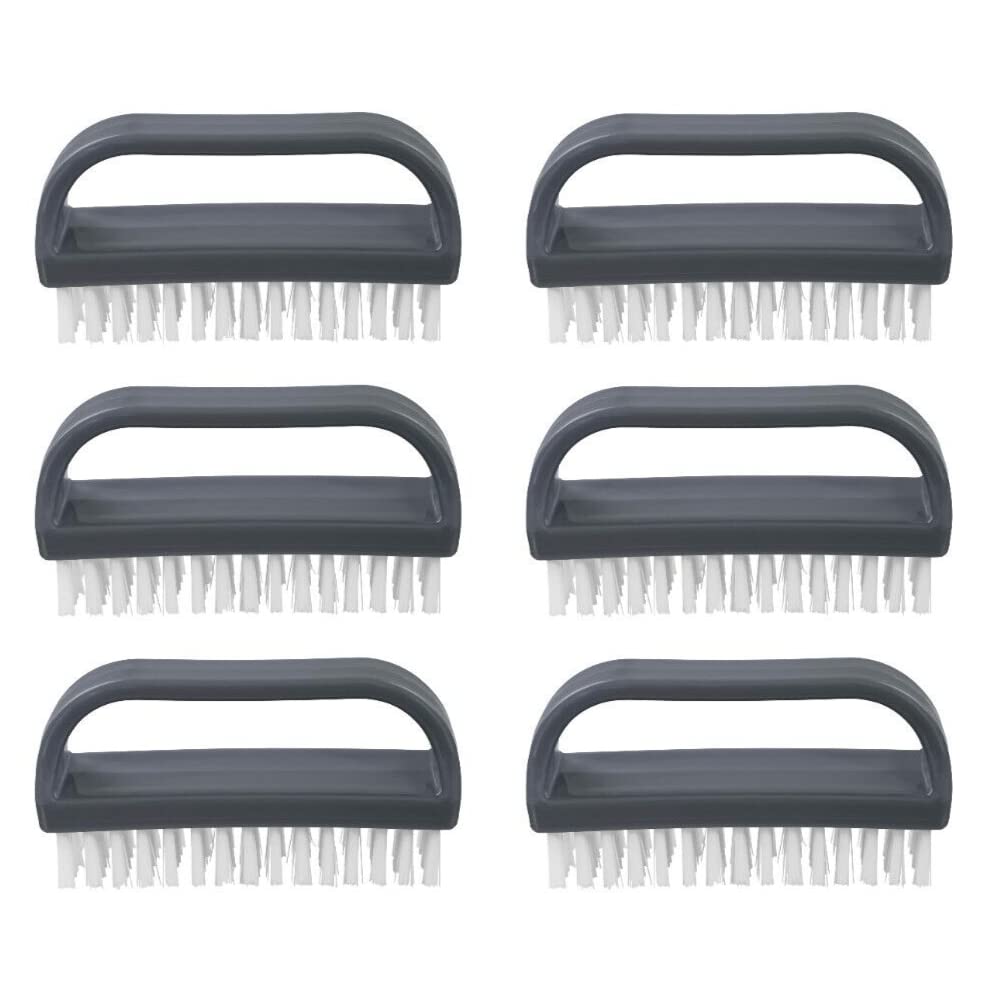 Superio Stiff Nail Brush for Cleaning Fingernails Small Scrub Brush with Handle, Cleaning Brushes for Hands, Toes, and Nails (Black, 6 Pack) - color: 6 Pack
