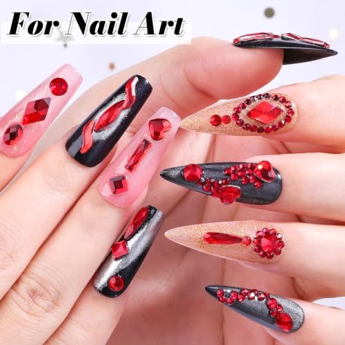 3220Pcs Red Glass Nail Rhinestones Flatback Gems Crystal - color: Red