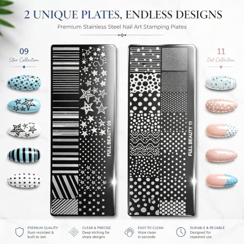 Nail Stamping Plates Kit With Stamper-French Line,Curve,Star,Dot Templates