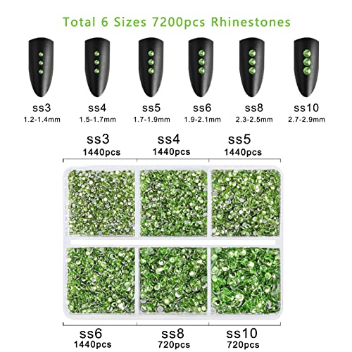 Beadsland Flatback Rhinestones, Light Green, 7200pcs Mixed 6 Sizes - color: Light Green