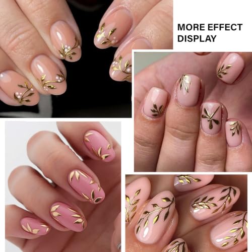 12 Sheets Gold & Silver Nail Stickers, Flower & Leaves 3D Nail Decals - color: Style-28